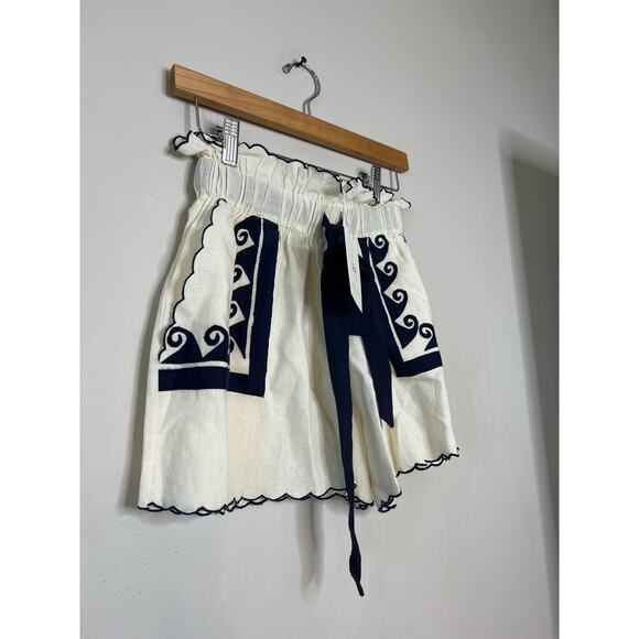 NWT Carolina K Neptune Self-Tie Shorts White & Navy Midnight Waves - Picture 3 of 8